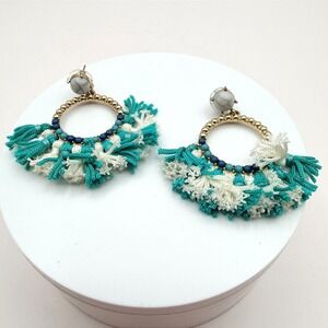 Vintage‎ Y2K Gold Tone Tassel Hoop Earrings Beaded Women's Classic Jewelry Retro